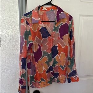 Colorful Floral Button-Up Blouse